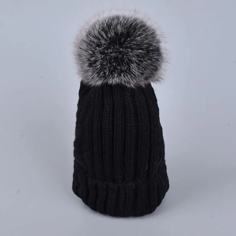 Новинка 100% натуральный помпон Лисий мех женские шапки зимние с лисьим понпоном