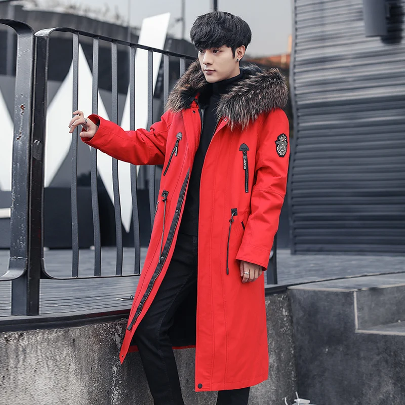 Пальто с кроличьим подкладом парка 2020 зимняя мужская куртка воротником из