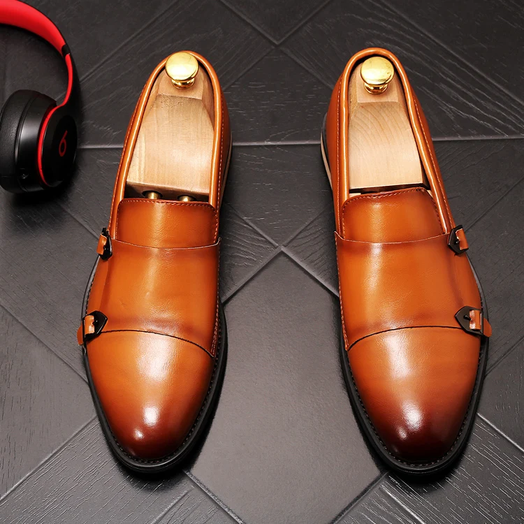Мужские глянцевые туфли на плоской подошве с пряжкой|Туфли| |