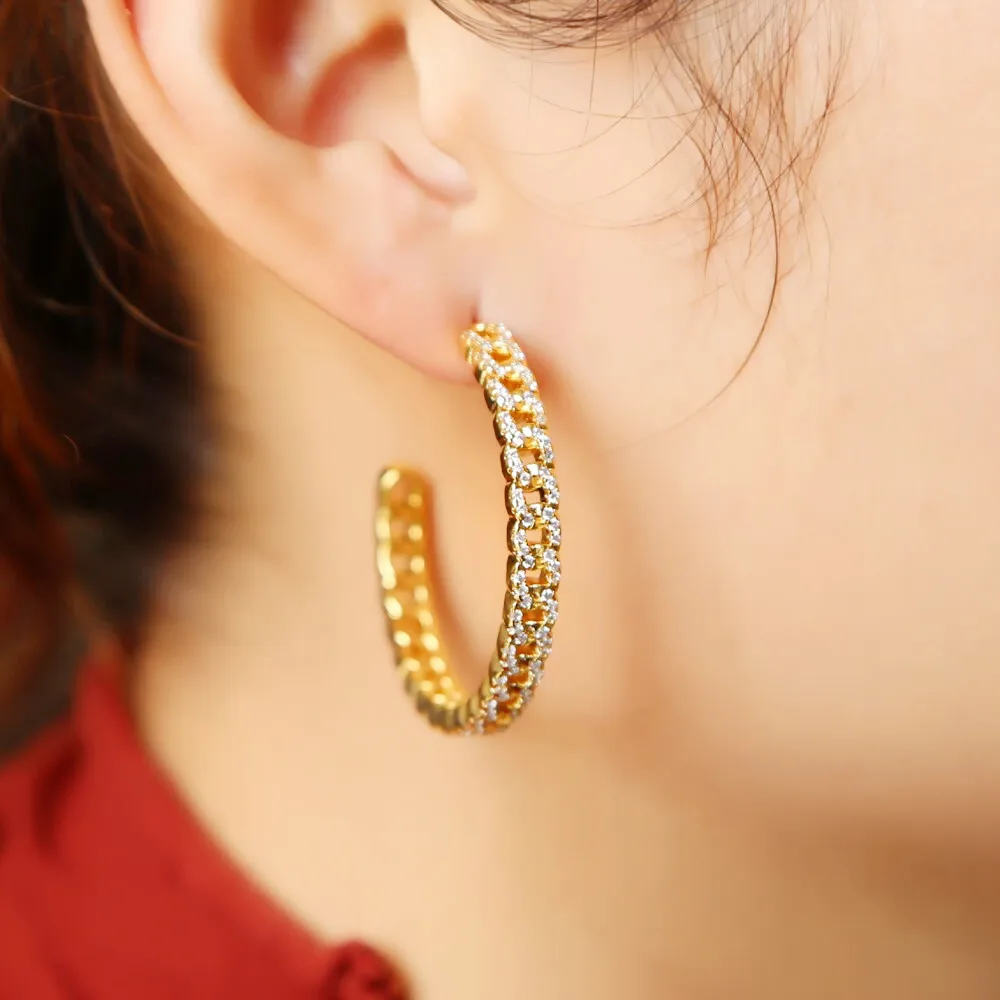 New design Trendy Gold/sliver color Luxuriou Crystal Round stud Earrings Full AAA Cubic Zircon Earrings for woman Jewellery