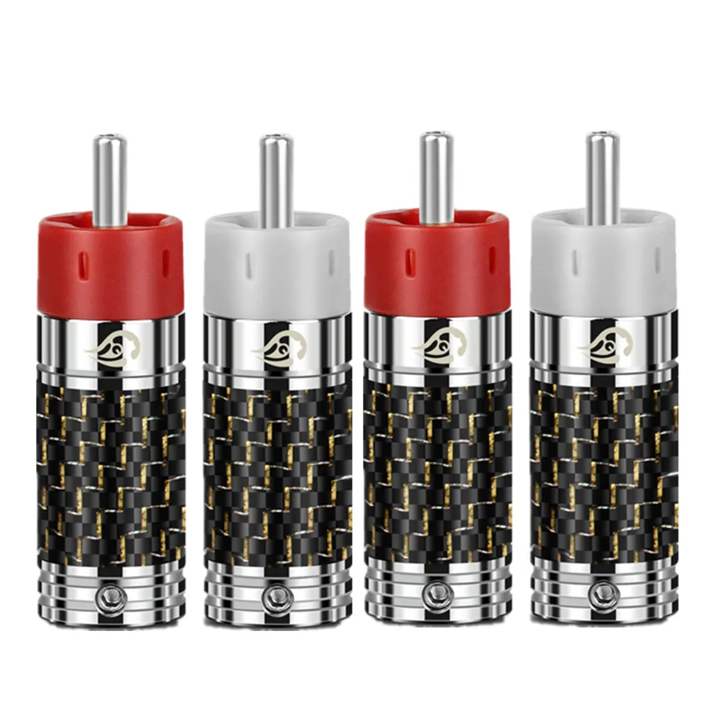 

4pcs RCA Male Plugs Tellurium Copper Carbon Fibre Rhodium Plated RCA Connector Hifi Audio Jack Speaker Acoustic Terminal Socket