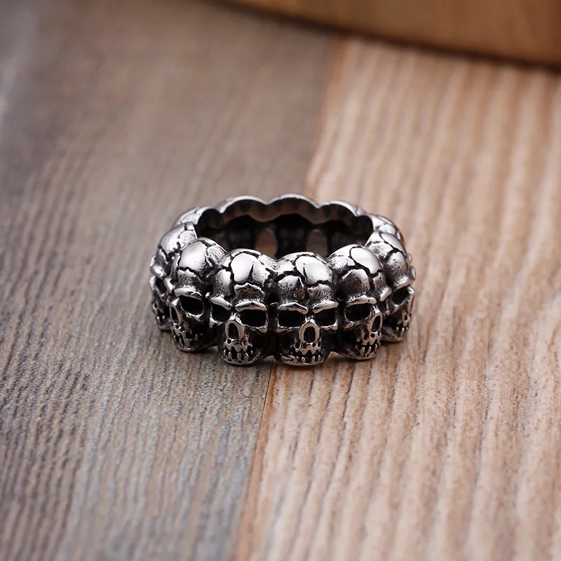 

Retro Punk Skull Ring Silver Color Titanium Steel Ring Men's and Women's Bohemian Bag Ring Ring Accessories Party Jewelry