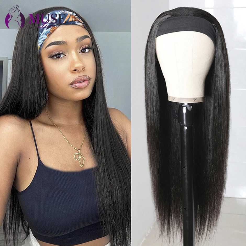 MUSE LOVE Straight Human Hair Wigs 180% Headband Wig For Black Women Straight Headband Wigs Full Machine Made Human Hair Wigs