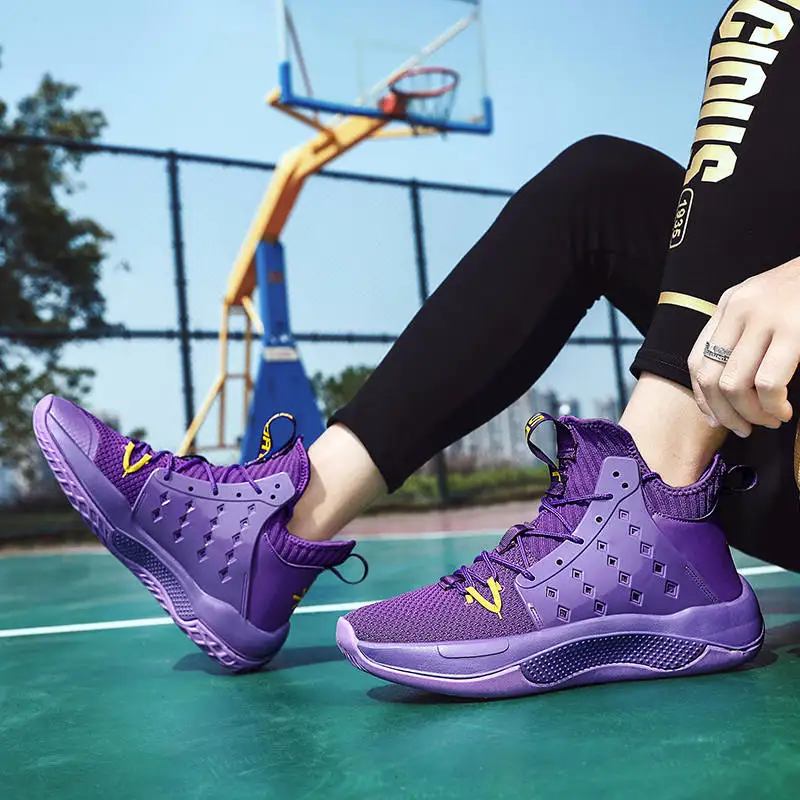 New Purple Cool Men's Basketball Shoes High top Rebound Basketball Sneakers Mesh Breathable Outdoor Sports Shoes basket homme