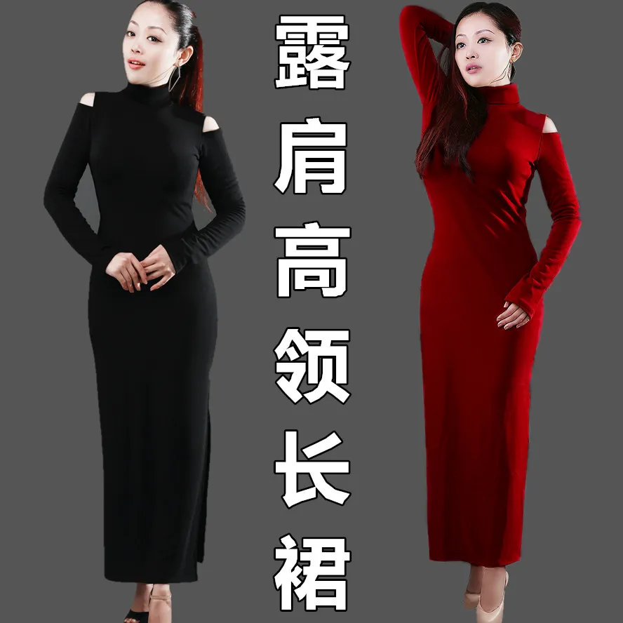 

Spring and Autumn New Korean Style Women's Long Sleeve Turtleneck off-Shoulder Slim Sheath One-Step Dress