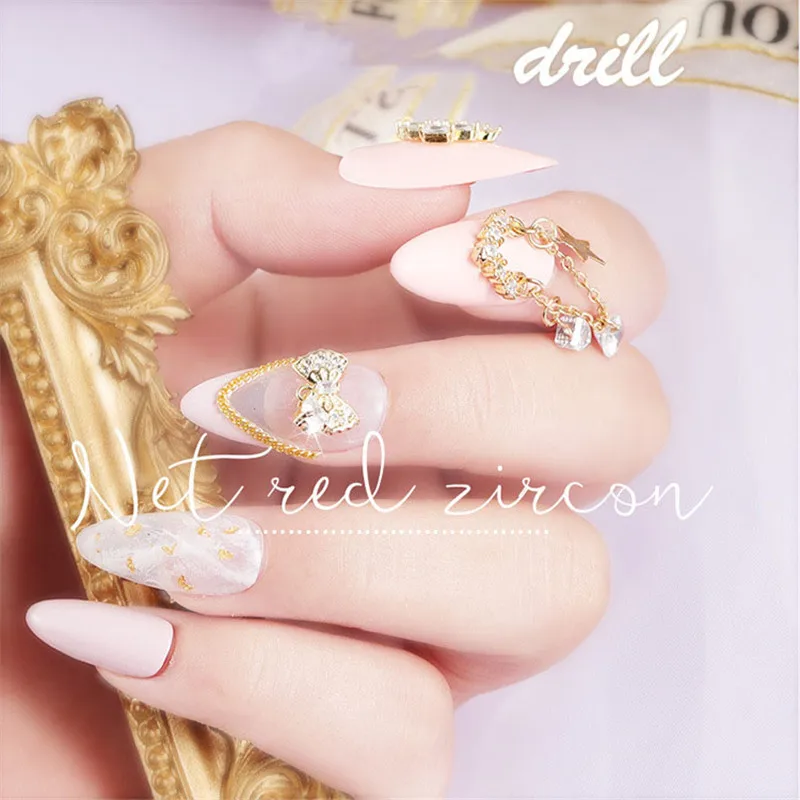

1 Pcs Alloy Zircon Nail Art Decorations Zircon Flash Luxury Diamonds Nails Chains Tassel Jewelry Long Nail Accessories T1703