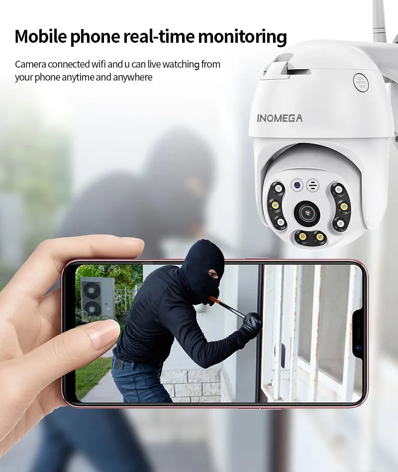 INQMEGA TUYA SMART 3MP PTZ камера IP66 Wifi IR Двусторонняя аудио Беспроводная HD безопасности