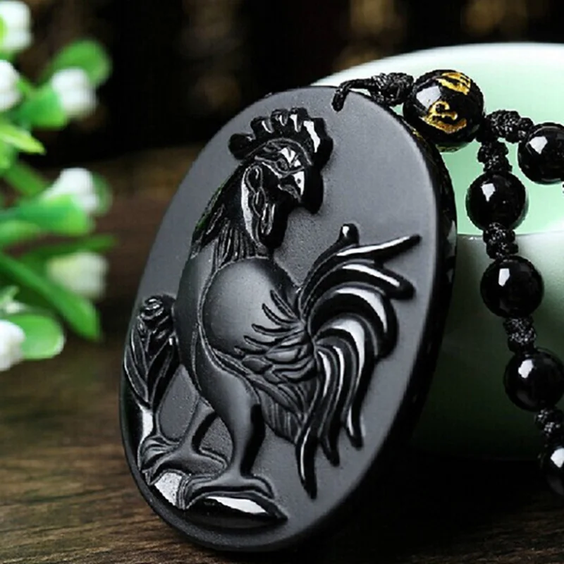 Черный обсидиан ожерелье петух подвеска амулет на удачу ювелирные изделия |