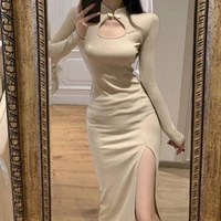 autumn and winter sexy dresses for women party temperament dress long sleeved slim dress long skirts woman bottoming skirt
