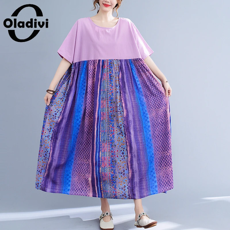 

Oladivi Oversized Women's Fashion Print Boho Dress Ladies Summer Holiday Beach Wear Bohemian Maxi Long Dresses Robe Femme 88901