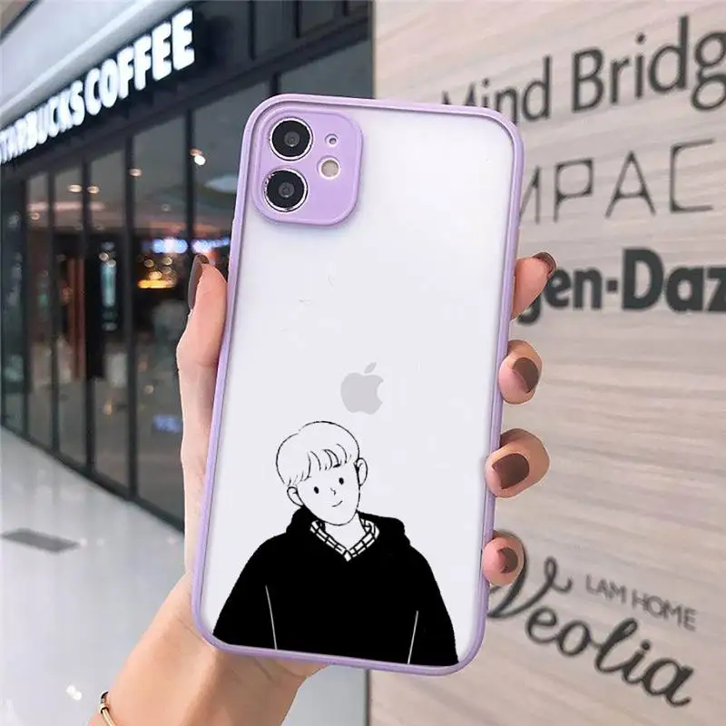 

A boy with simple strokes Phone Case Matte Transparent for iPhone 7 8 11 12 s mini pro X XS XR MAX Plus cover funda