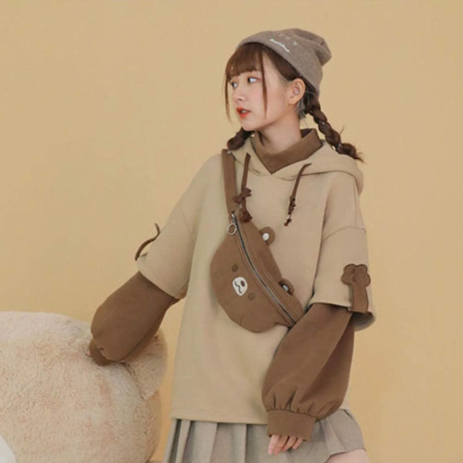 Harajuku эстетику Медведь Аниме Толстовка для женщин в Корейском стиле рубашка с