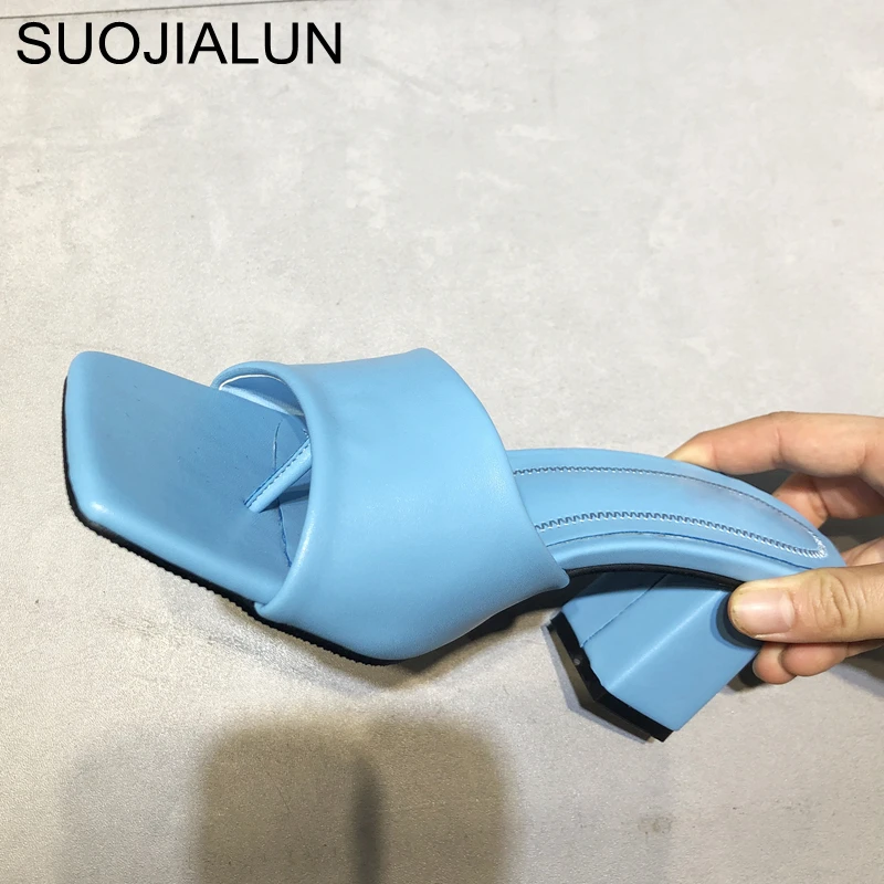 

SUOJIALUN 2021 New Brand Women Slipper Summer Outdoor Sandal Square High Heel Slip On Flip Flop Elegant Women Slides Sandal
