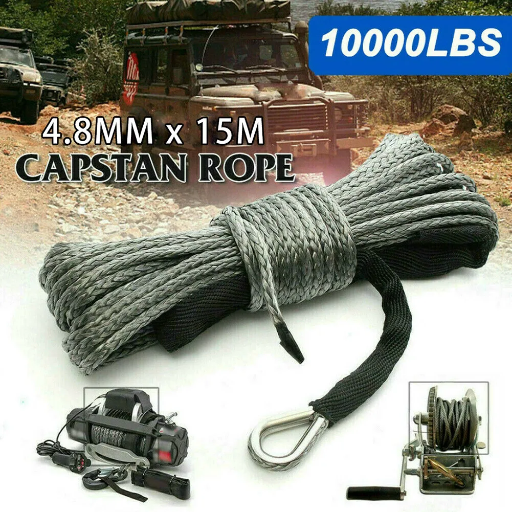 

Gray Winch Rope 1* 15m*4.8mm ATV Cable Rope For SUVs Motorcycles Synthetic