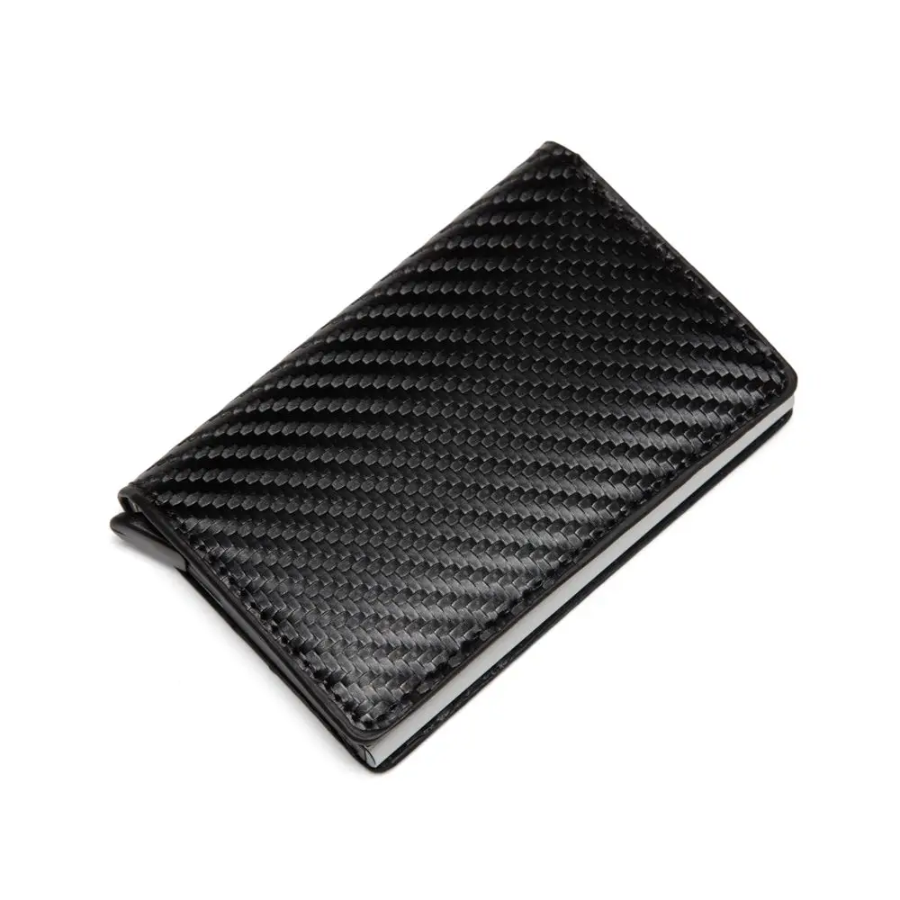 

Men Automatic Credit card holder carbon fiber Leather Wallet Aluminum Mini Wallet With Back Pocket ID Card RFID Blocking purse
