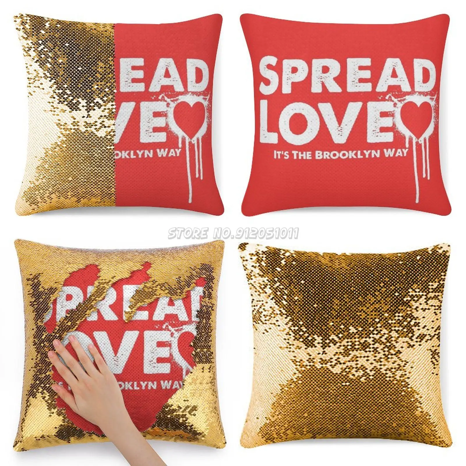 Распространять любовь Sequin Подушка пол Цитата распространение большой B I G