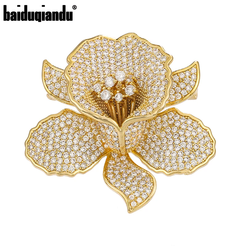 

Baiduqiandu Champine Gold Color Micro Cubic Zircons Pave Flower Brooches Pins Women High Quality Boutique Clothes Brooch