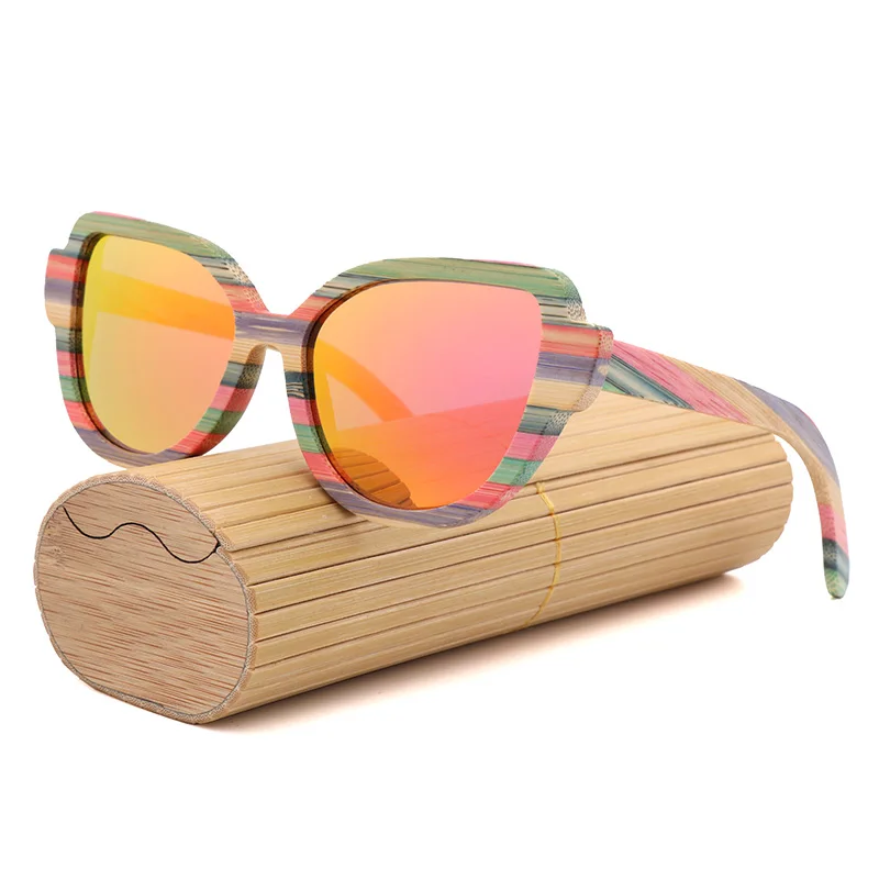 Pink - bamboo box Высококачественные модные женские поляризованные солнцезащитные очки с кошачьими глазами для женщин цветные деревянные солнцезащитные очки ручной работы с деревянной коробкой для очков - Цвет линз: Pink - bamboo box
