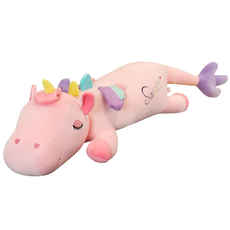 

1pc 60-100CM Lovely Large Lying Soft Rainbow horse Toys Stuffed Animal Plush Toys Cute Horse Doll Kids Doll for girl Gift
