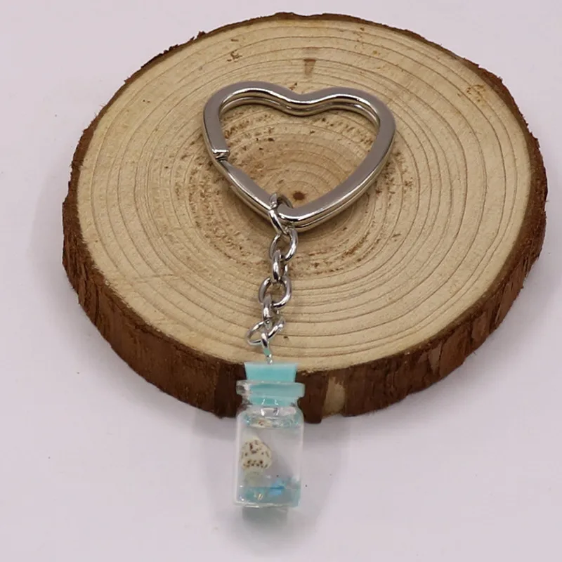 Кольцо для ключей в форме сердца брелок виде стеклянной бутылки ракушка женщин и