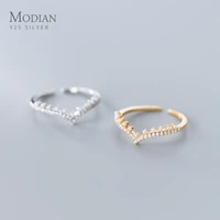 modian radiant zircon v shape elegant pearl sterling silver 925 ring for women free size ring luxury wedding gift fine jewelry