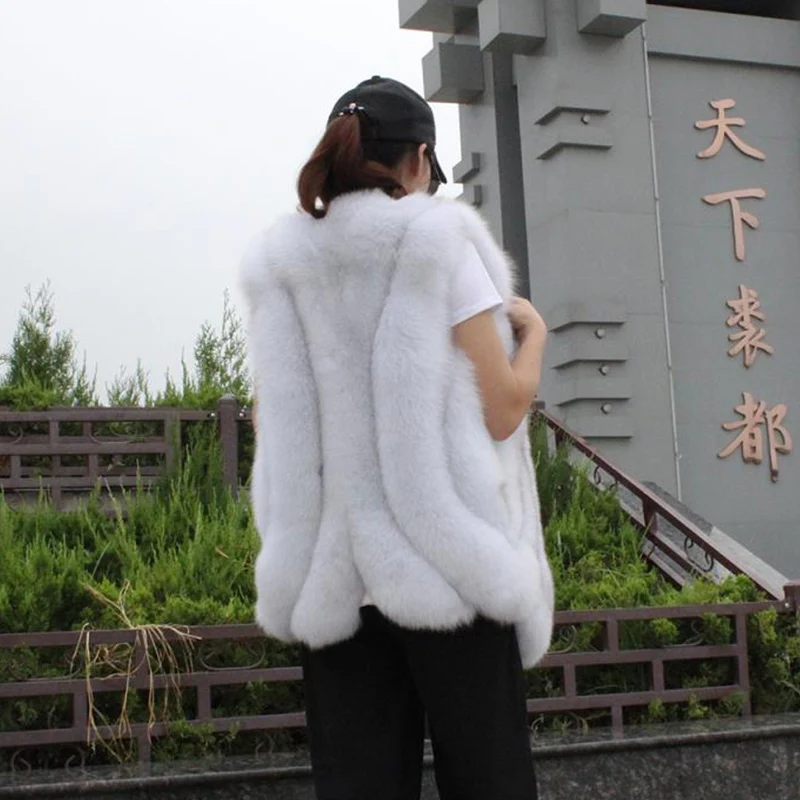 Осенне зимний новый жилет из лисьего меха для женщин элегантный однотонный с
