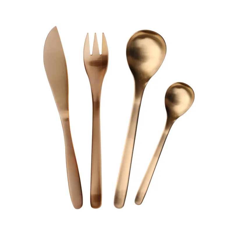 

4PCS Gold Black Japanese Matte Stainless Steel Cutlery Western Style Food Steak Fork Dessert Family Fruit Fork Tableware Set