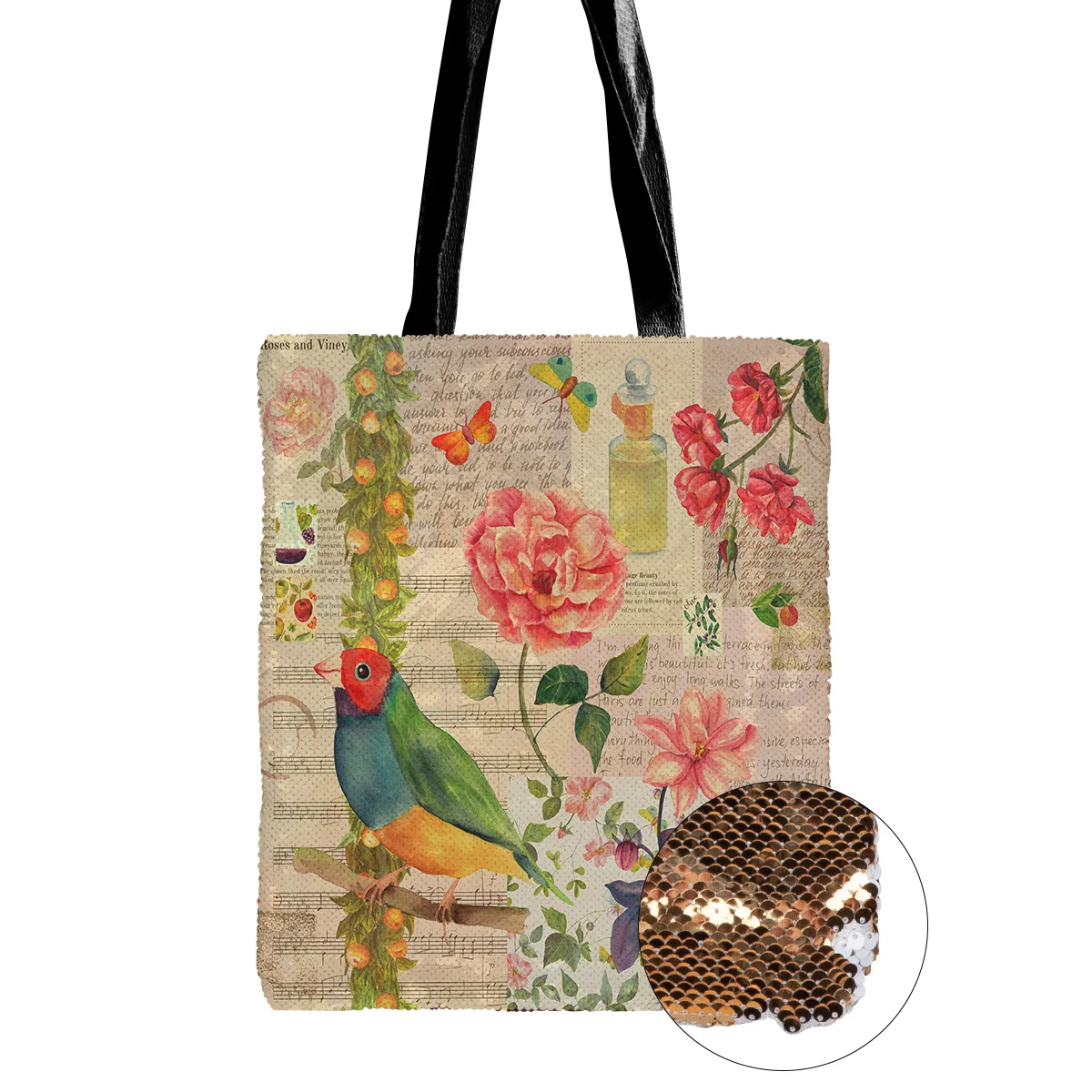 Ручная роспись обои попугай цветок бабочка сумка на плечо Флип с блестками одно