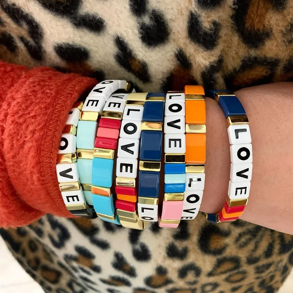 Shinus пара браслетов эмаль плитка браслет письмо ЛЮБОВЬ pulseira для женщин ювелирные