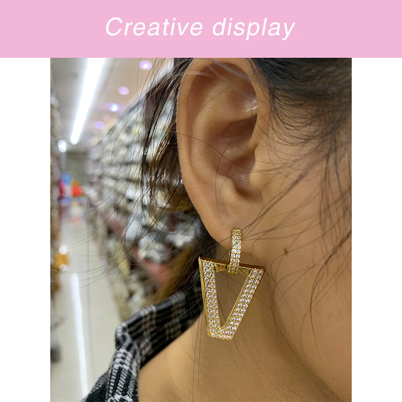

ZHUKOU 1 piece gold/silver color small hoop earrings Triangle geometric creative drop earrings CZ crystal women earrings VE331