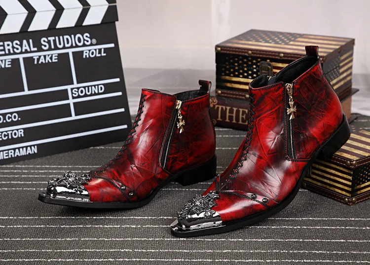 

boots British Leather Men's leather boots pointed boots fashion short boots hairstylist high top leather shoes fashion