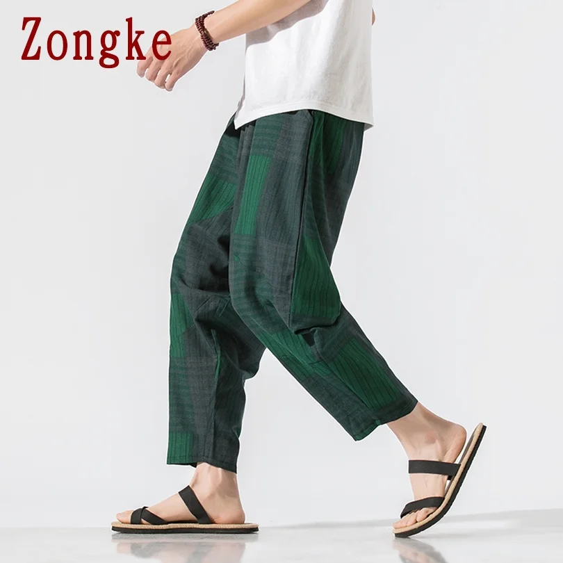 

Zongke Harajuku Plaid Pants Men Clothing Ankle-Length Sweatpants Men Japanese Streetwear Men Pants M-5XL 2021 New Arrival