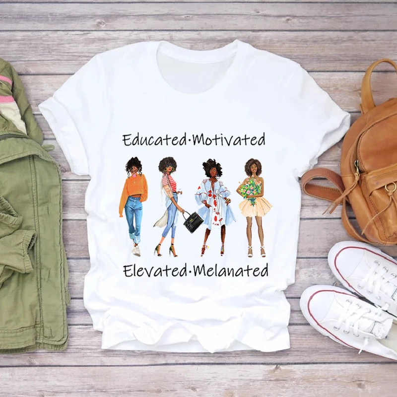 

Streetwear Woman Tops Sister Melanin Print T Shirt Casual Short Sleeve White Tshirt Women Oversized O-neck Graphic Lady T-shirt