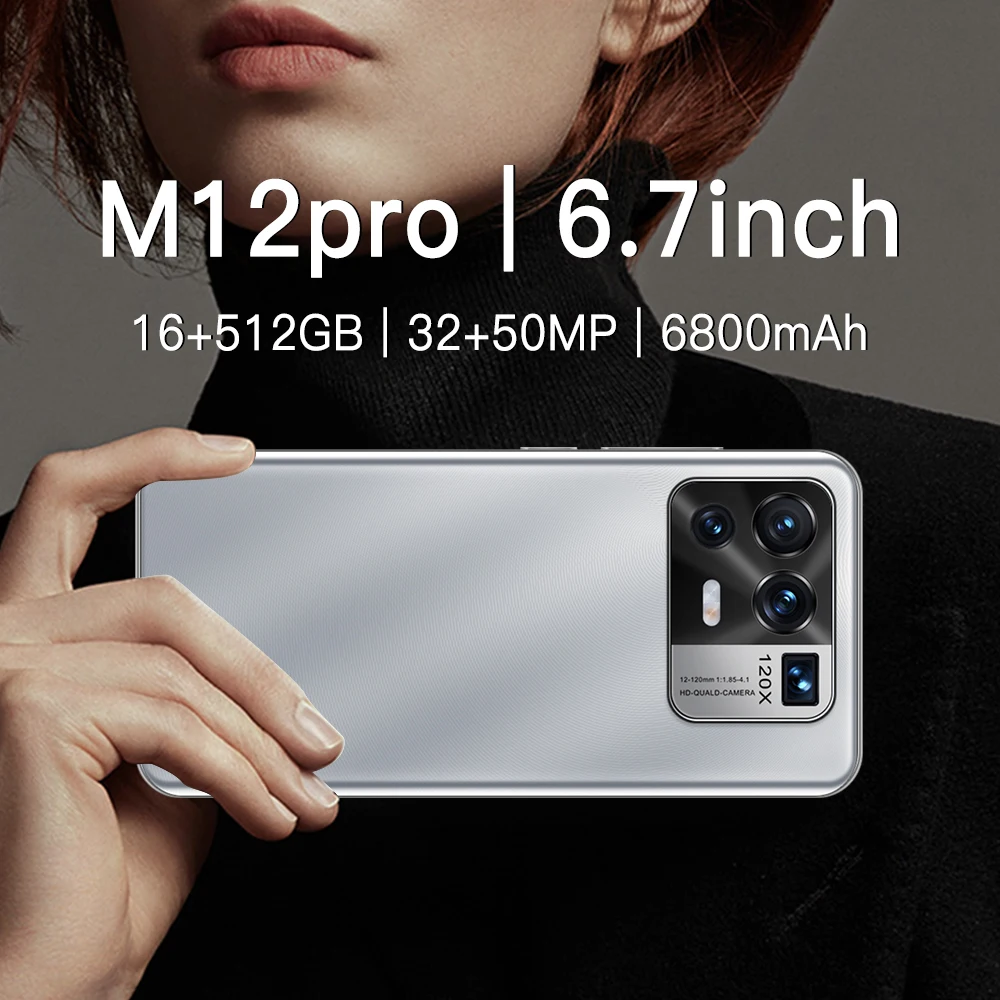 

M12 Pro Android11.0 6.7 Inch Fingerprint Id 16gb Ram 512gb Rom Cell Phone 1440*3200 Black Blue White Smart Phone Cheap Phone
