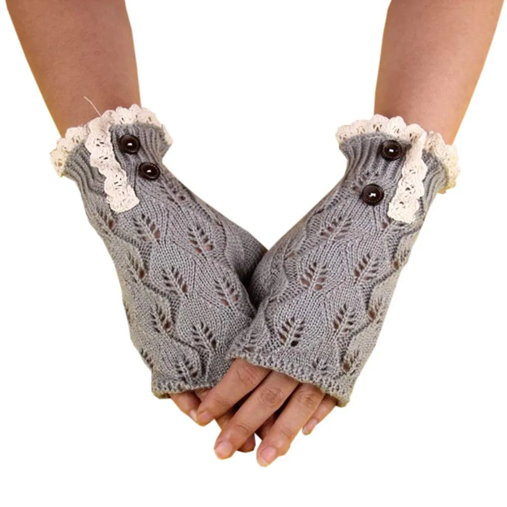 Женские кружевные перчатки, тянущиеся вязаные варежки с пуговицами, теплые осенние зимние перчатки для сенсорного экрана, роскошный подарок guantes