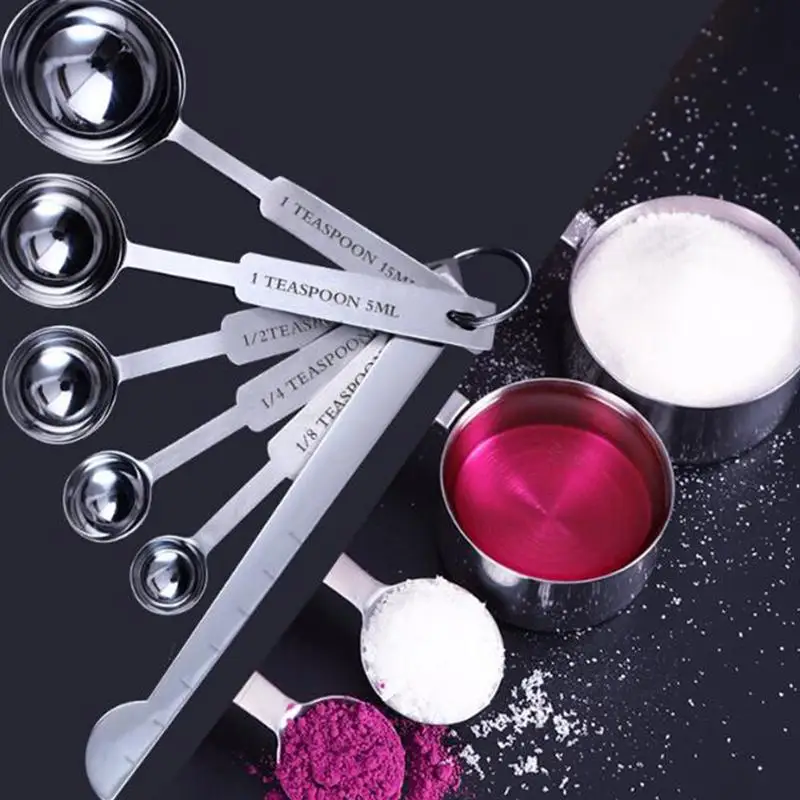 6pcs Stainless Steel Measuring Spoon Cooking Measure Cup Seasoning Spoons Coffee Tea Kitchen Accessory (Silver) | Дом и сад