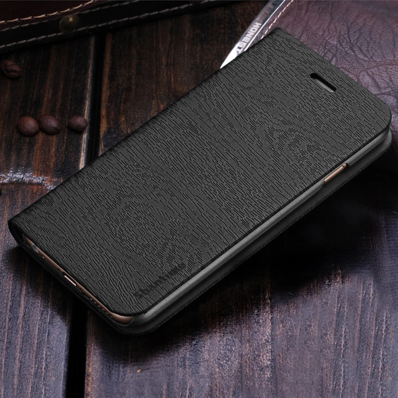 Black Чехол для телефона из искусственной кожи с текстурой под дерево Для Doogee S40, чехол-книжка для Doogee S40, 4G, деловой чехол-кошелек, Мягкая силиконовая задняя крышка - Цвет: Black