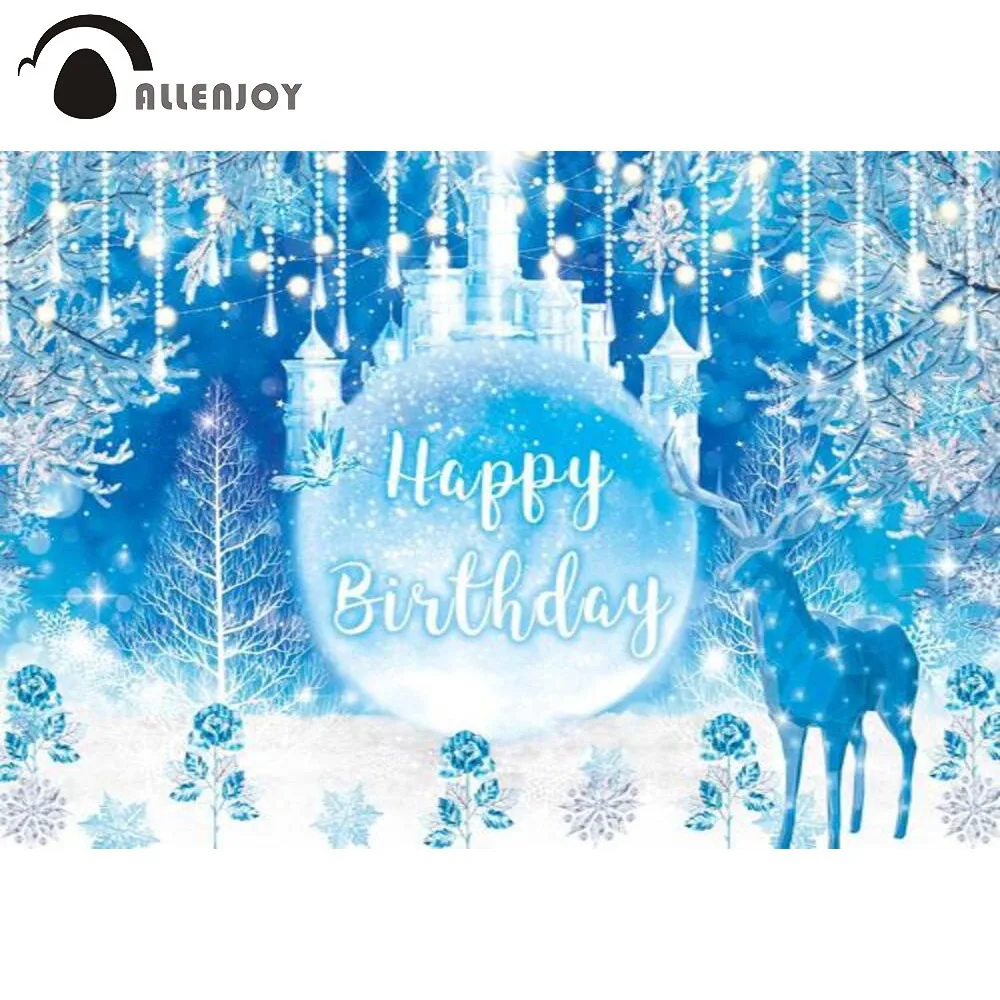 

Allenjoy Зимний синий фон для вечеринки в честь Дня Рождения снег мечта Страна Чудес замок фон для фотосъемки декор для детского дня рождения ба...