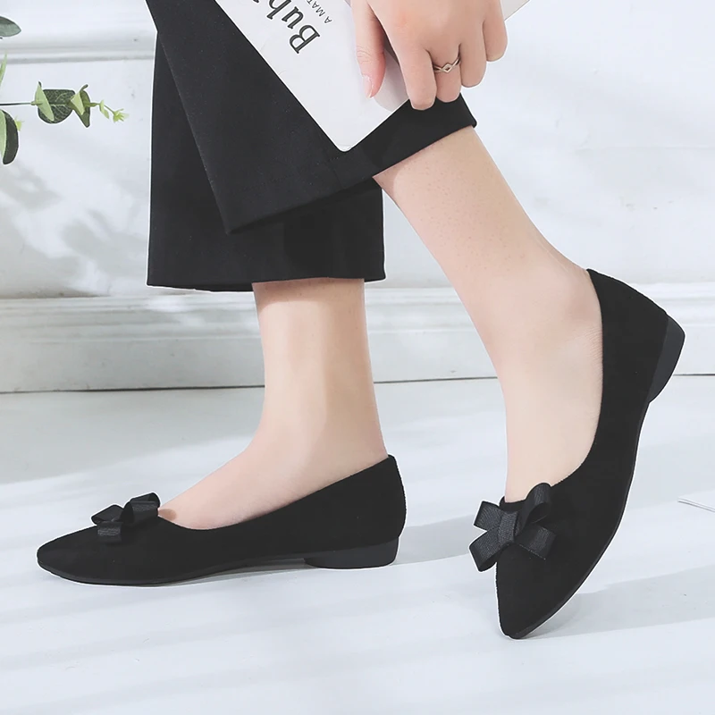 

New Leopard Women Shoes Woman Ballet Flats Loafers Bow Knot Pointed Toe Slip on Flock Casual Shoes Low Heels Single Ladies Shoes