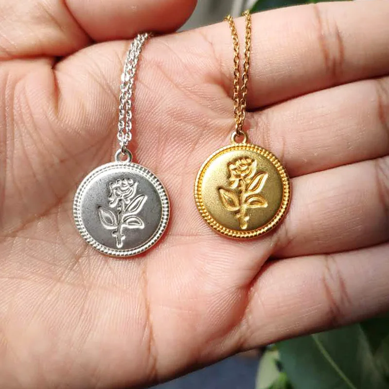 Женское Ожерелье с резными монетами Длинная подвеска из нержавеющей стали