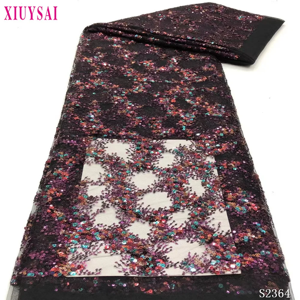 

African Lace Fabric 2021 High Quality Sequins Ghana Lace Weaving Design Colorful Sequins Lace Fabric