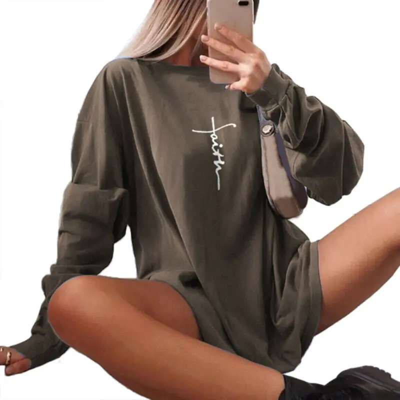 

Women's Long Sleeve Plain T-Shirt Blouse Ladies Casual Baggy Tunic Top Autumn