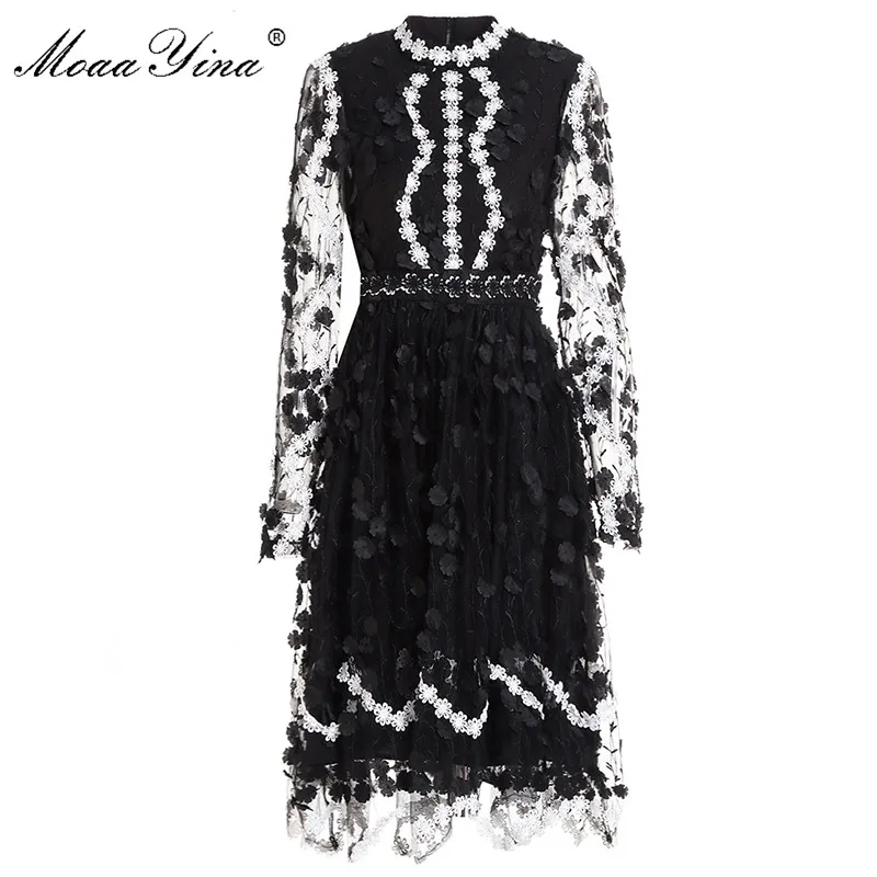 MoaaYina модное дизайнерское подиумное платье Весна Лето Женское с длинным рукавом