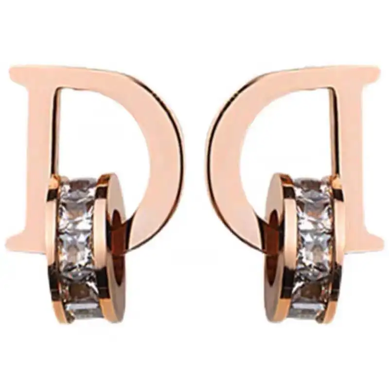 

New titanium steel zircon D letter Circle Earrings luxury party earrings for women christmas Unusual Fashion versatile Earrings