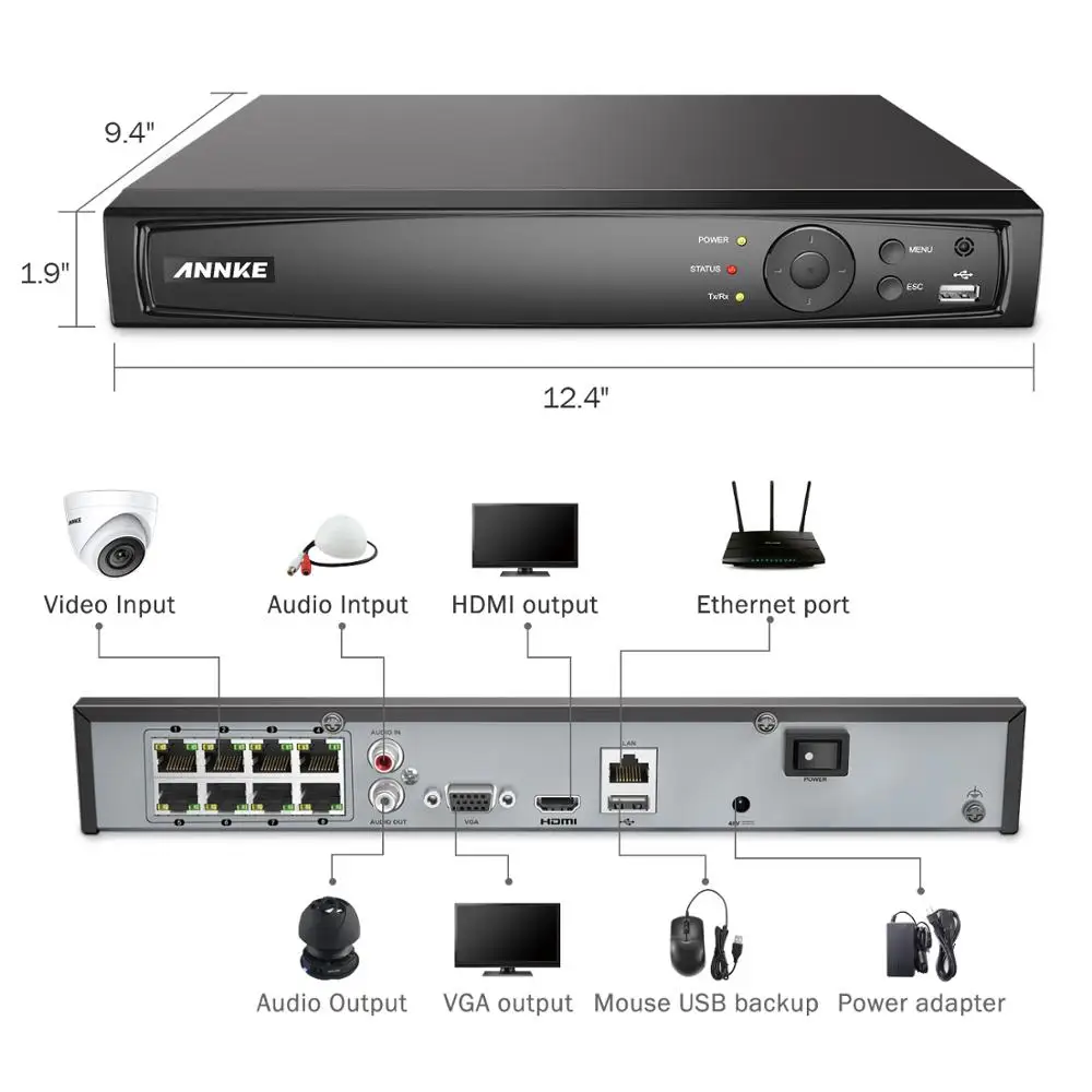Видеорегистратор ANNKE 4K POE 8CH 8MP H.265 NVR для HD 2MP 4MP 5MP IP камера видеонаблюдения