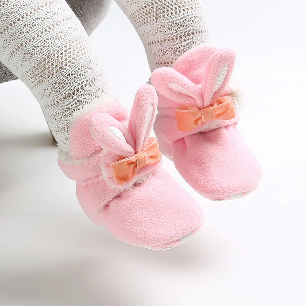 

Ботинки для девочек, зимние теплые милые пинетки с кроличьими ушками для малышей, мягкие Нескользящие ботинки для ползания новорожденных в ...