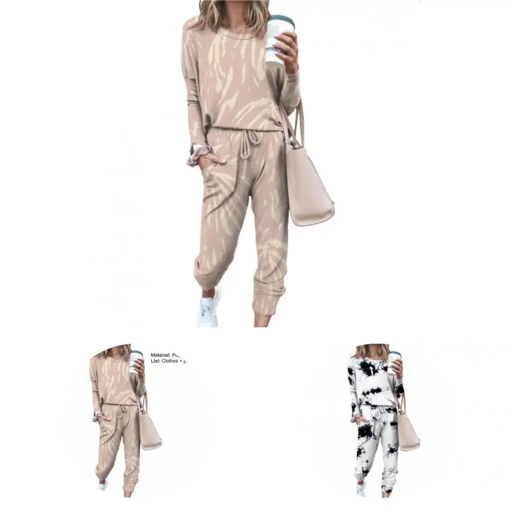 

Fashion Warm Shrinkable Cuffs Women Tie Dye Jogger Suit for Daily Wear Sweatshirt Pants Set Women Outfit