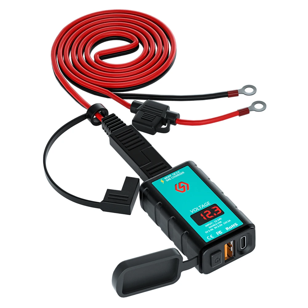 

ZH-1422B3 PD Motorcycle Charger Replacement Waterproof SAE to USB Voltmeter ON/Off Switch Motorbike Power Supply Socket