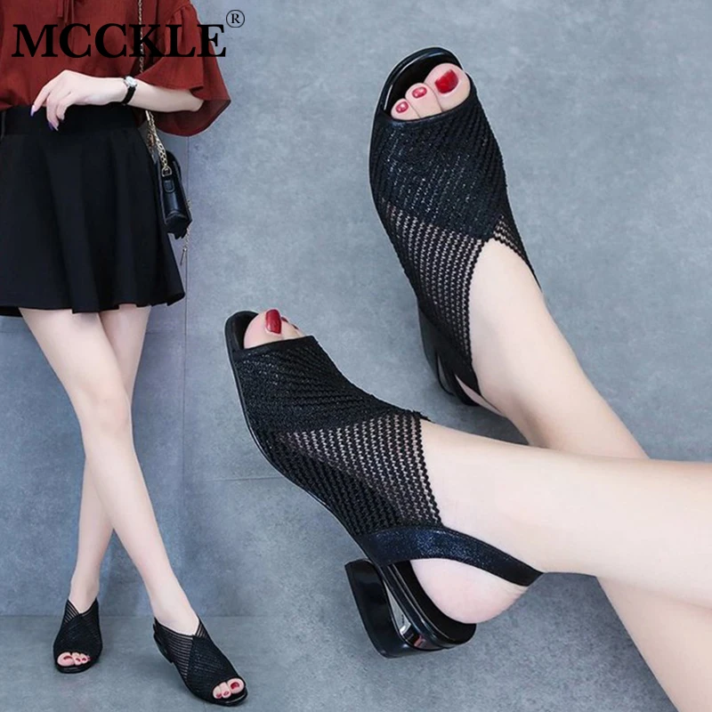 

Thick Heel High Heels Toe Women's Shoes Mesh Breathable Sandals 2021 Women Sandals Fashion Ladies Plus Size Girls Summer Sandals