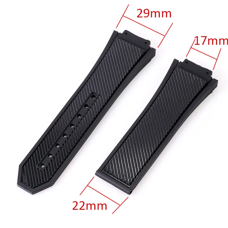 29mm 17mm fit for HUBLO classic usion big ban series male black striped silicone watch strap bracelet wristband accessories